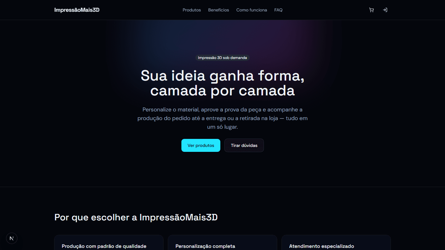 ImpressãoMais3D — E-commerce de impressão 3D sob demanda