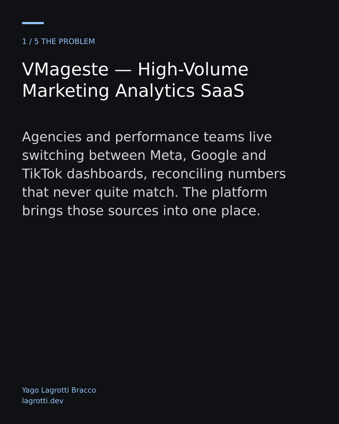 VMageste — High-Volume Marketing Analytics SaaS — slide 1/5