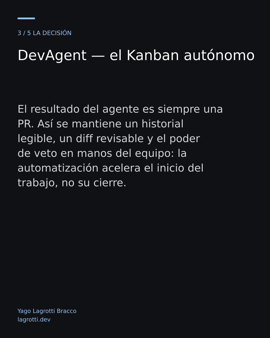 DevAgent — el Kanban autónomo — diapositiva 3/5