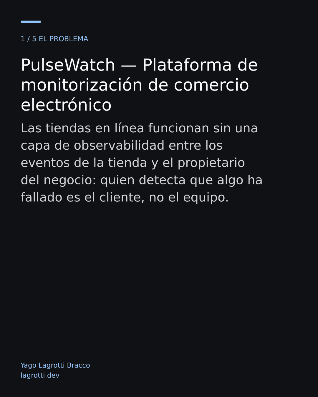 PulseWatch — Plataforma de monitorización de comercio electrónico — diapositiva 1/5