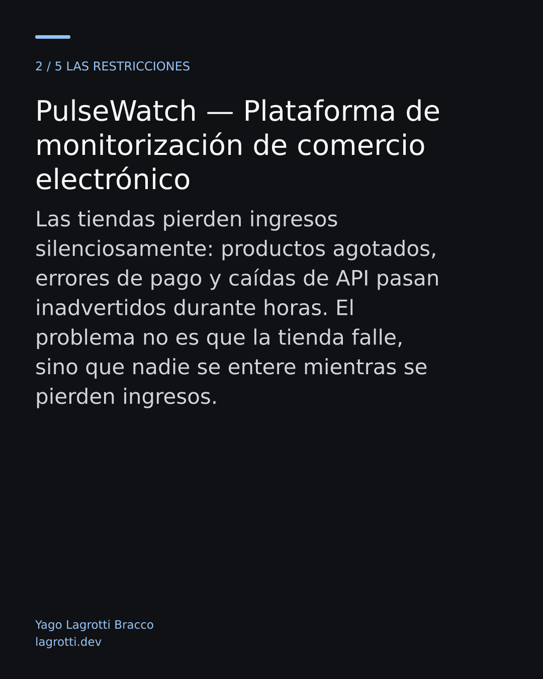 PulseWatch — Plataforma de monitorización de comercio electrónico — diapositiva 2/5