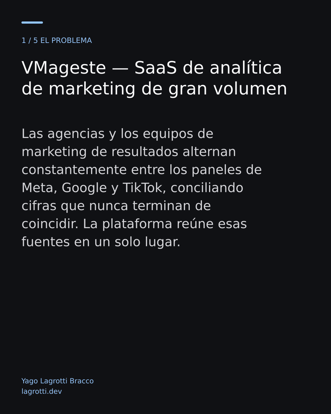 VMageste — SaaS de analítica de marketing de gran volumen — diapositiva 1/5