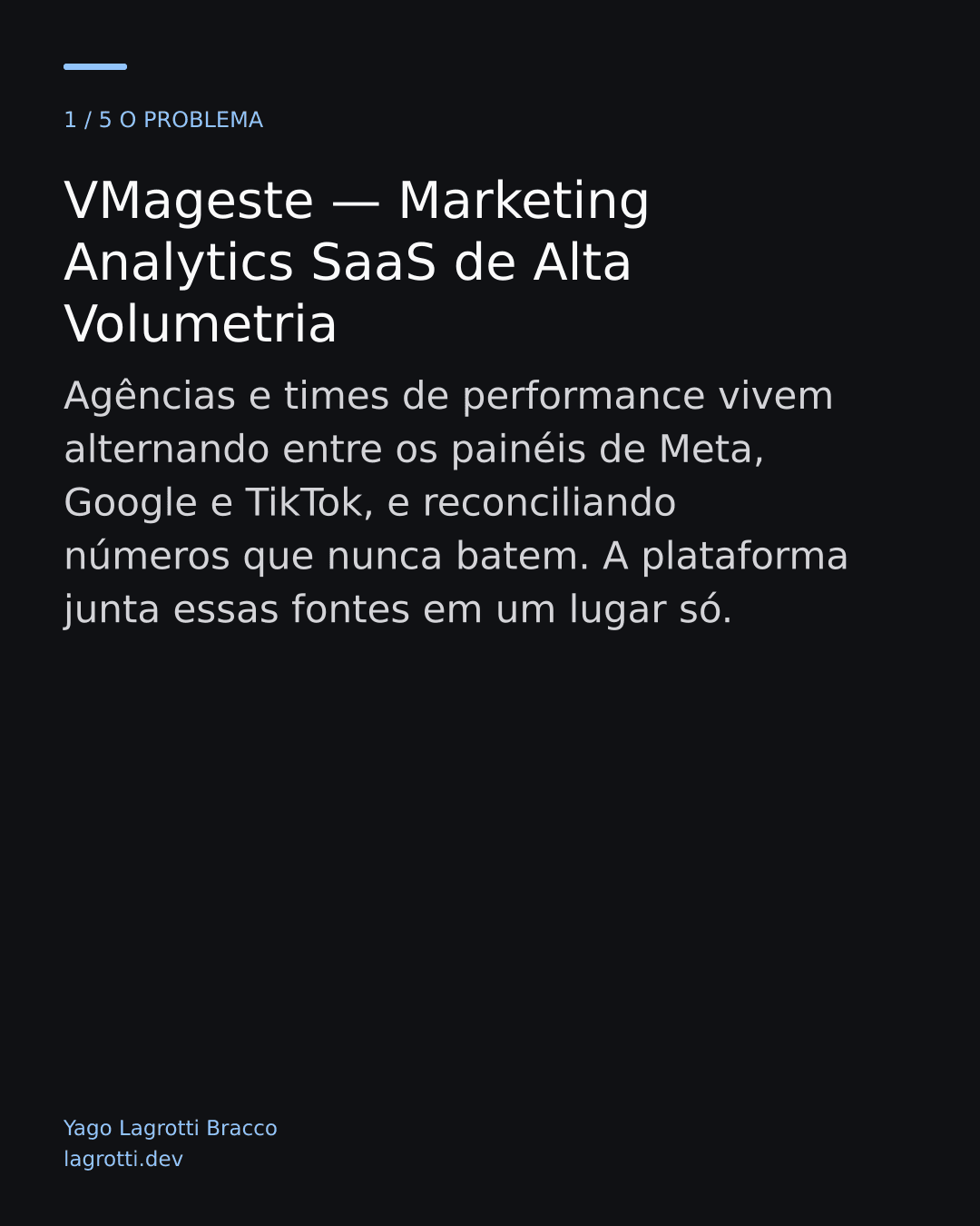 VMageste — Marketing Analytics SaaS de Alta Volumetria — slide 1/5