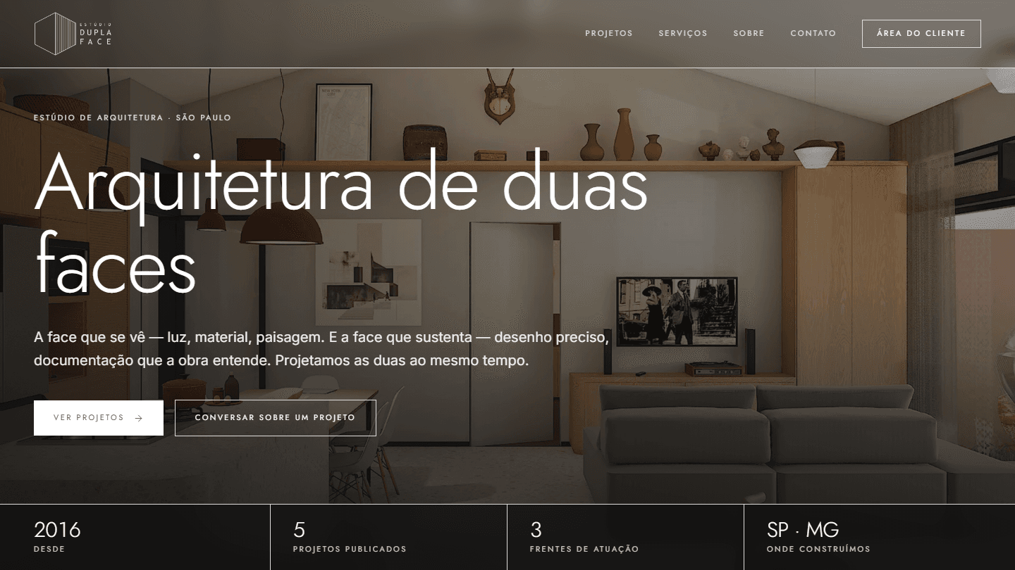 Estúdio Dupla Face — Site e portal do cliente para estúdio de arquitetura