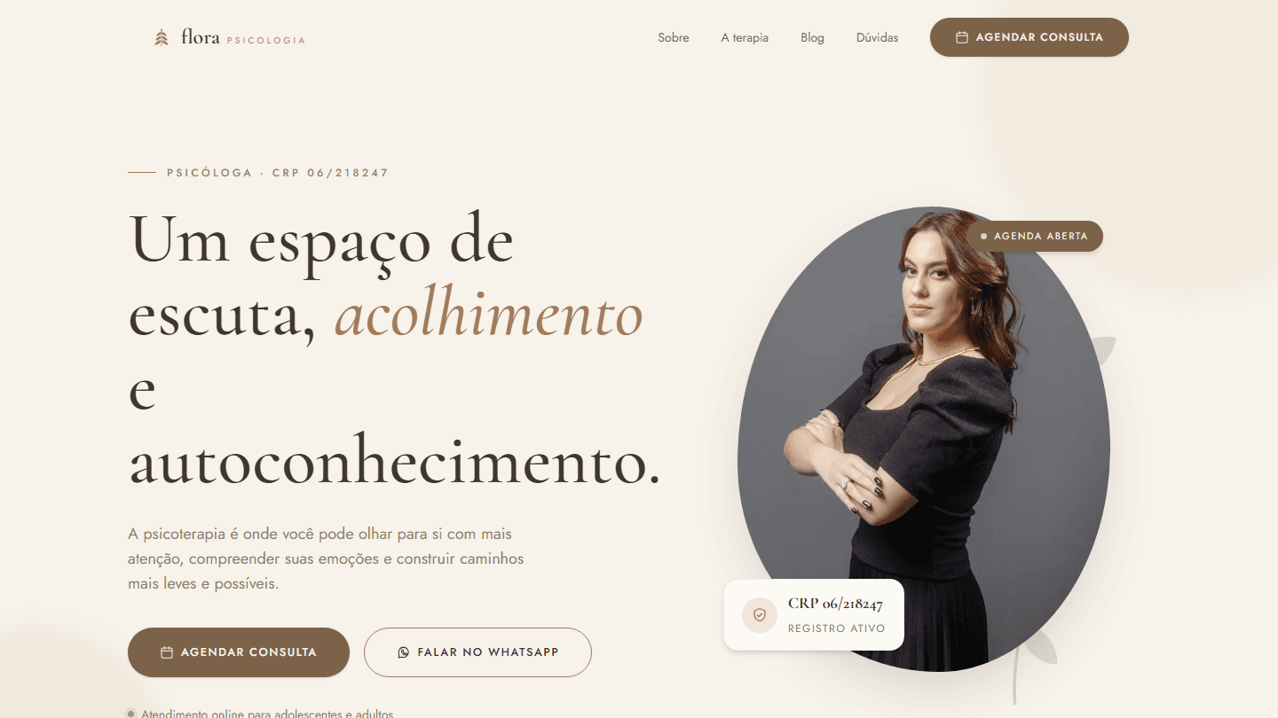 Flora Psicologia — Site, agendamento e blog para consultório de psicologia