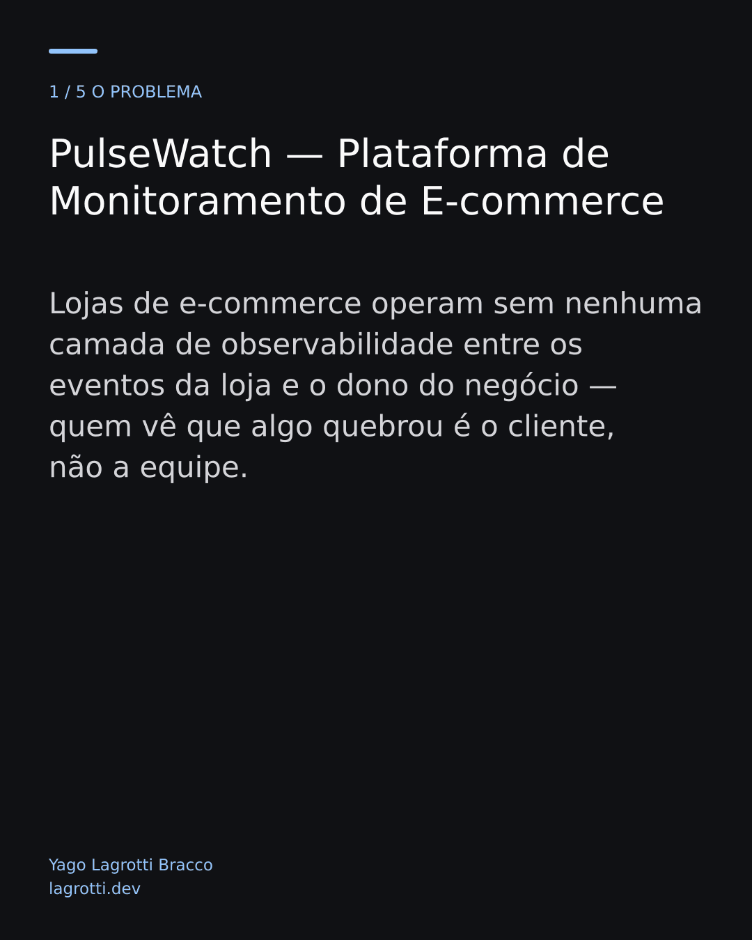 PulseWatch — Plataforma de Monitoramento de E-commerce — slide 1/5