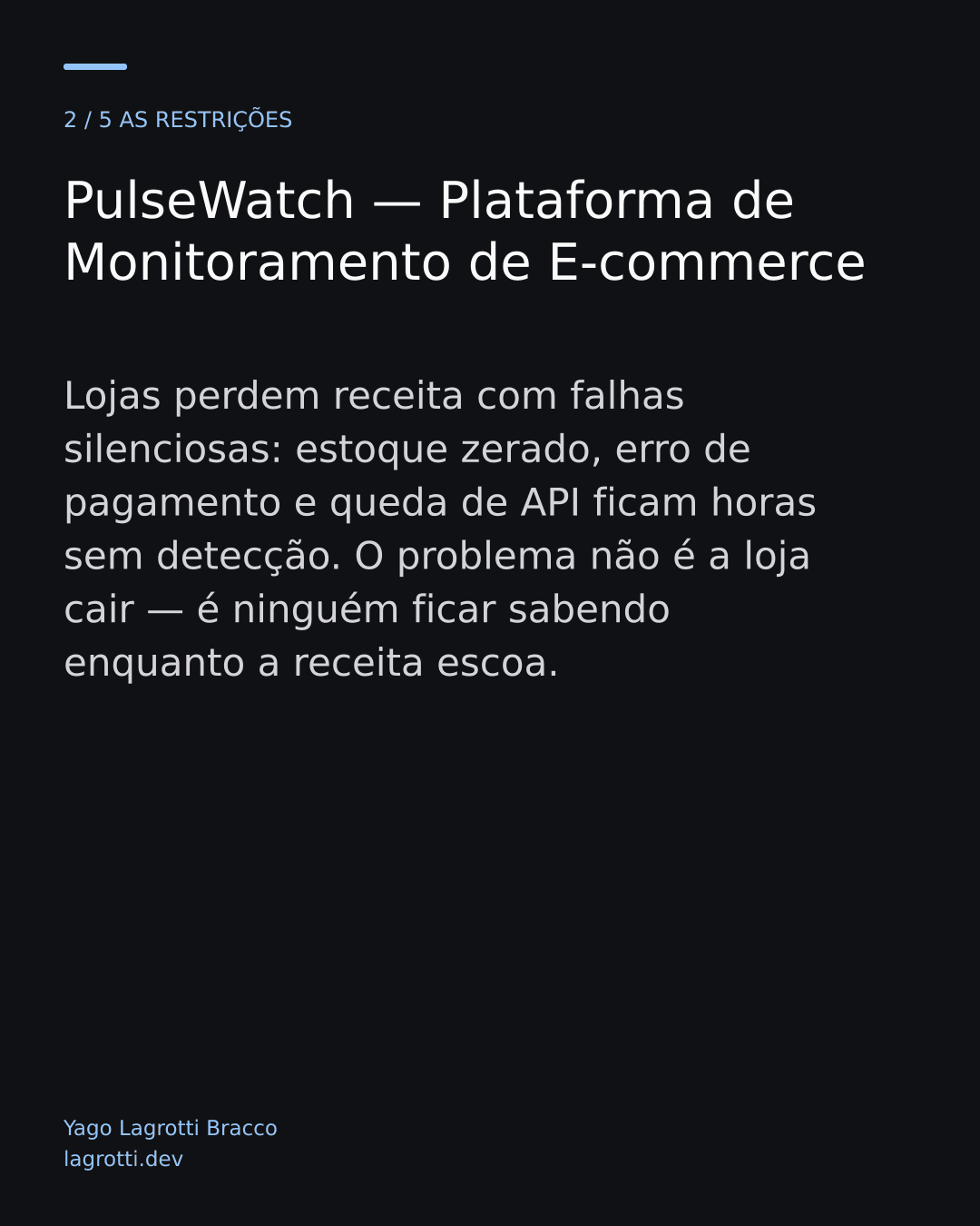 PulseWatch — Plataforma de Monitoramento de E-commerce — slide 2/5